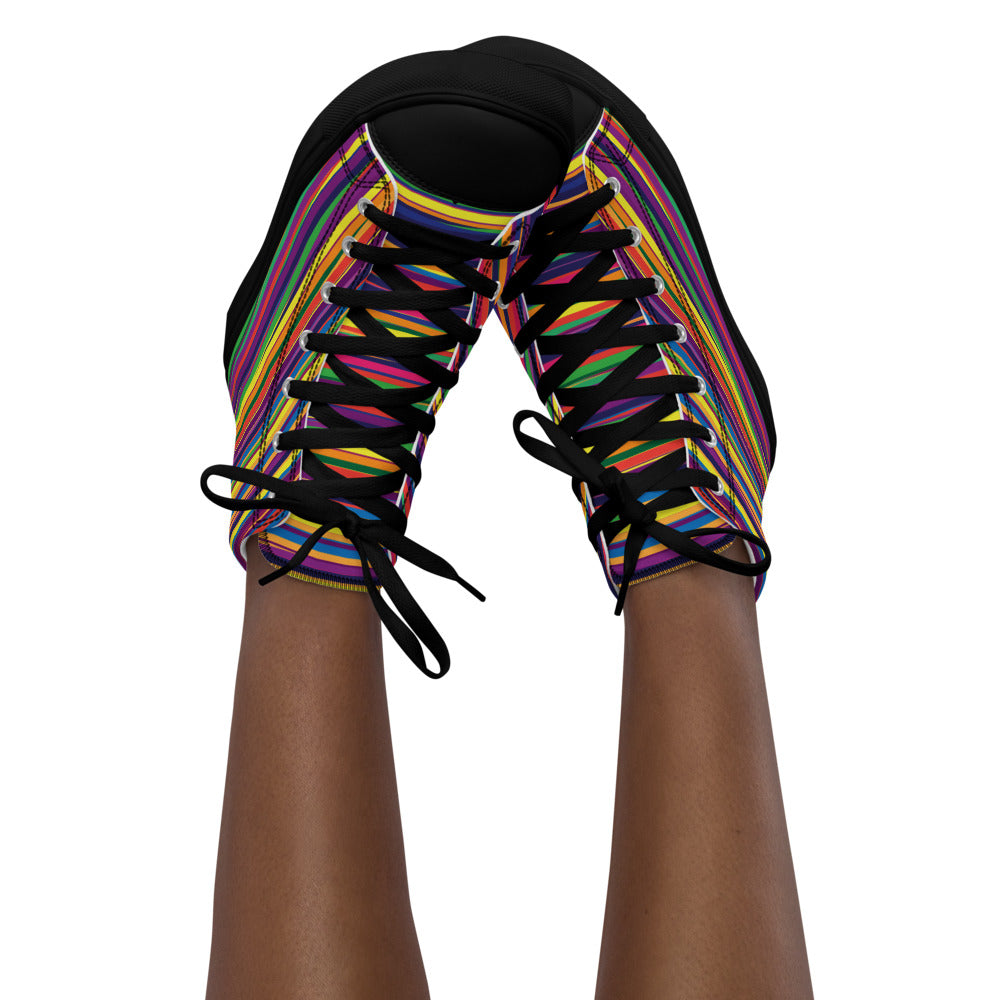 Rainbow Stripe Flow Women’s High-Top Canvas Sneakers