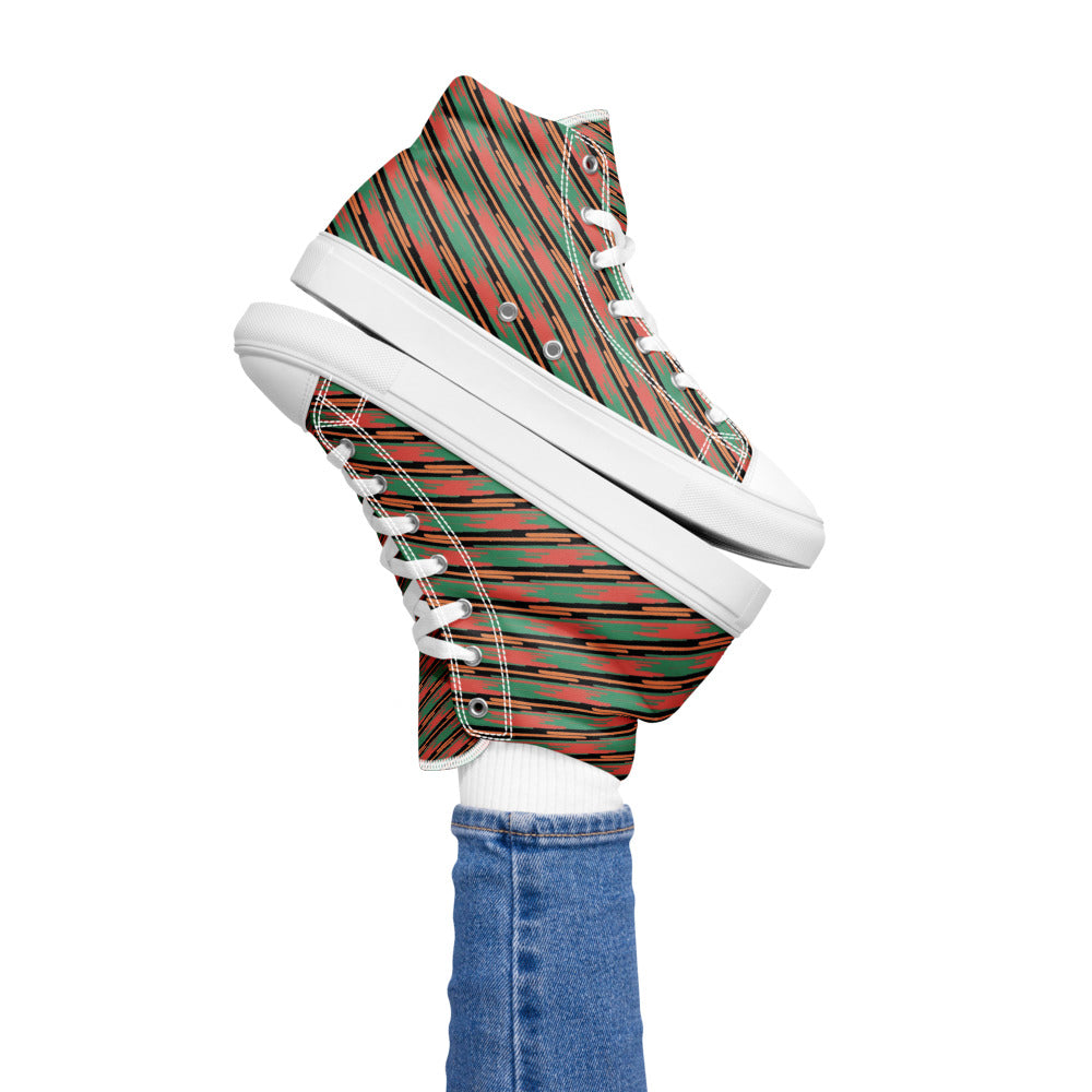 Coral Tide Stripe Women’s High-Top Canvas Sneakers