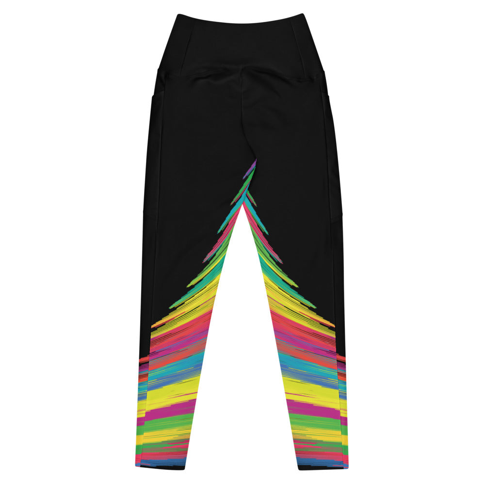 Vibrant Brushstroke Asymmetric Flow Women's Crossover Leggings & Pockets