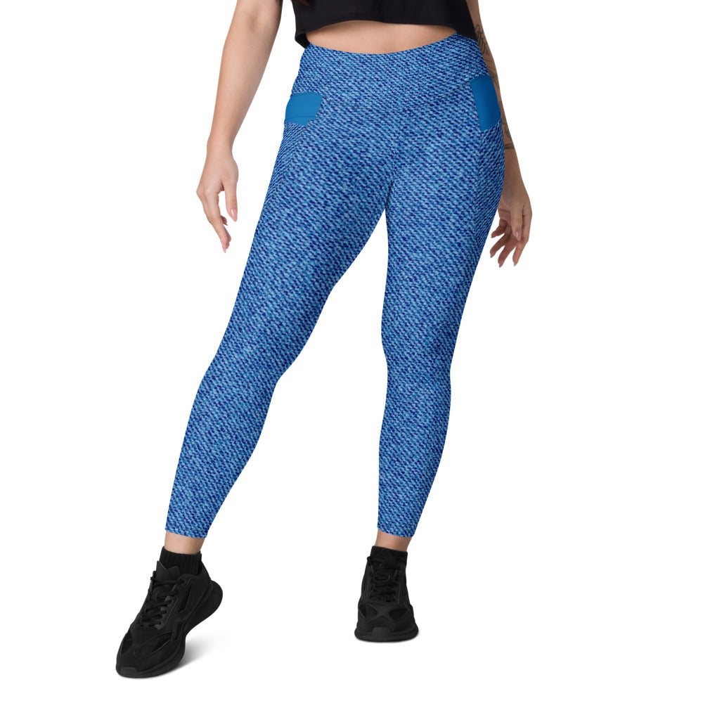 Light Blue Denim Street Leggings with Pockets