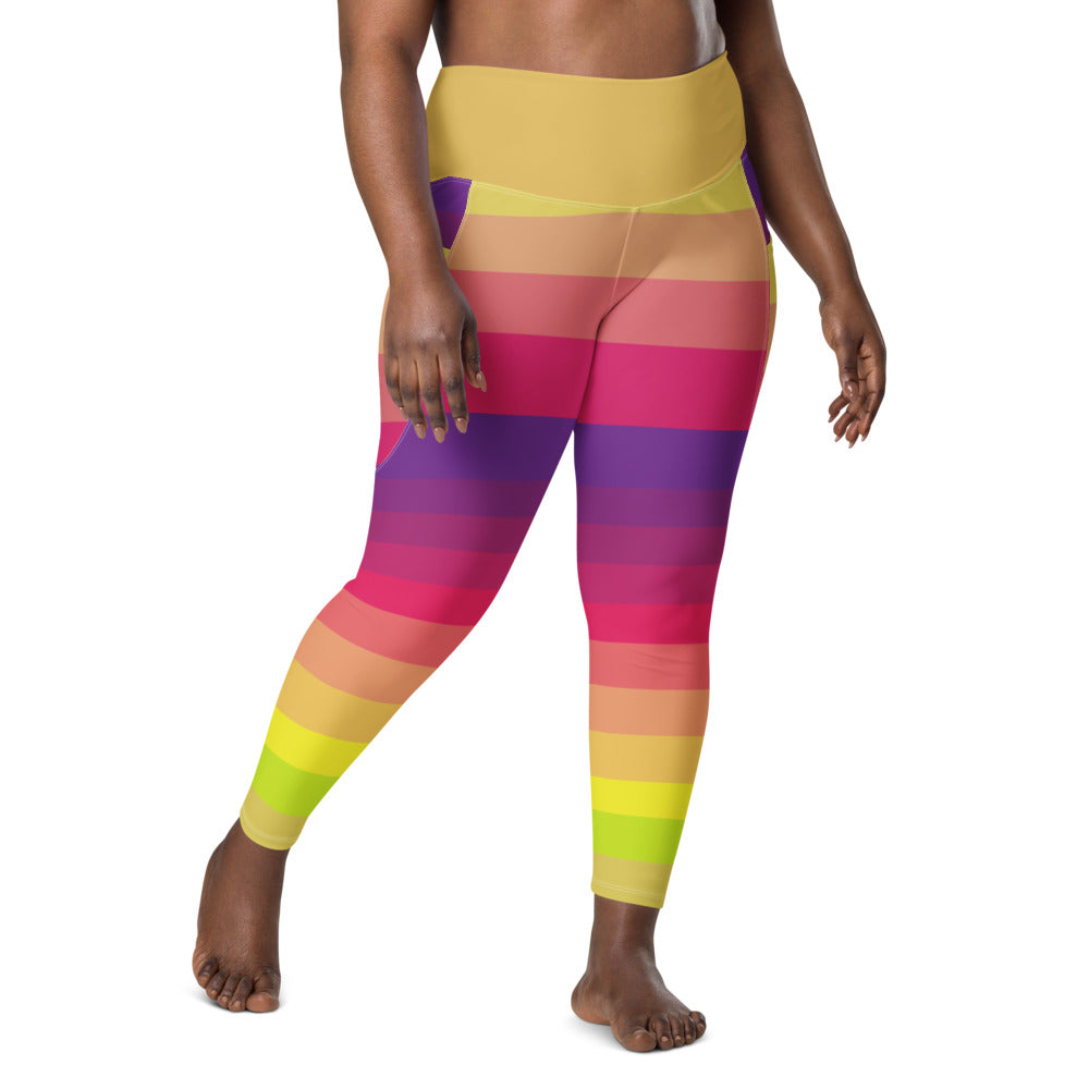 Radiant Sunset Stripe Women's Leggings With Pockets