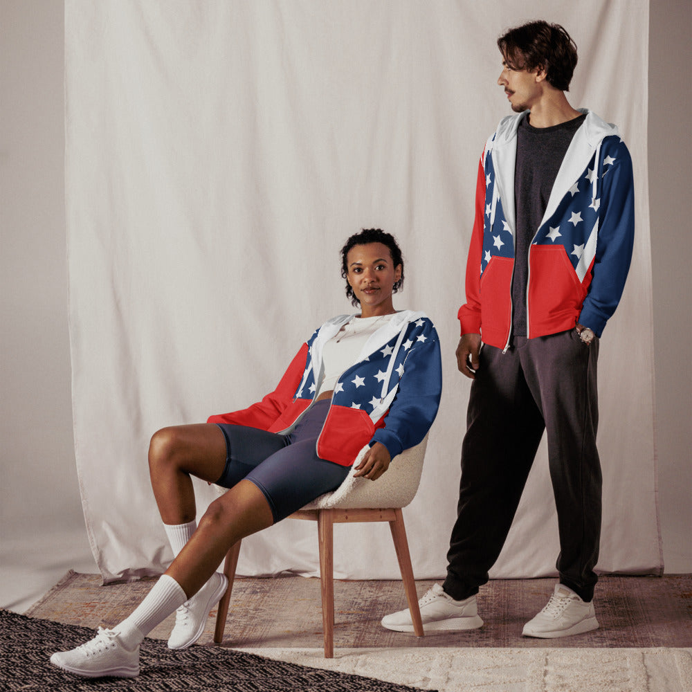 Bold USA Stars and Stripes Unisex Zip Hoodie