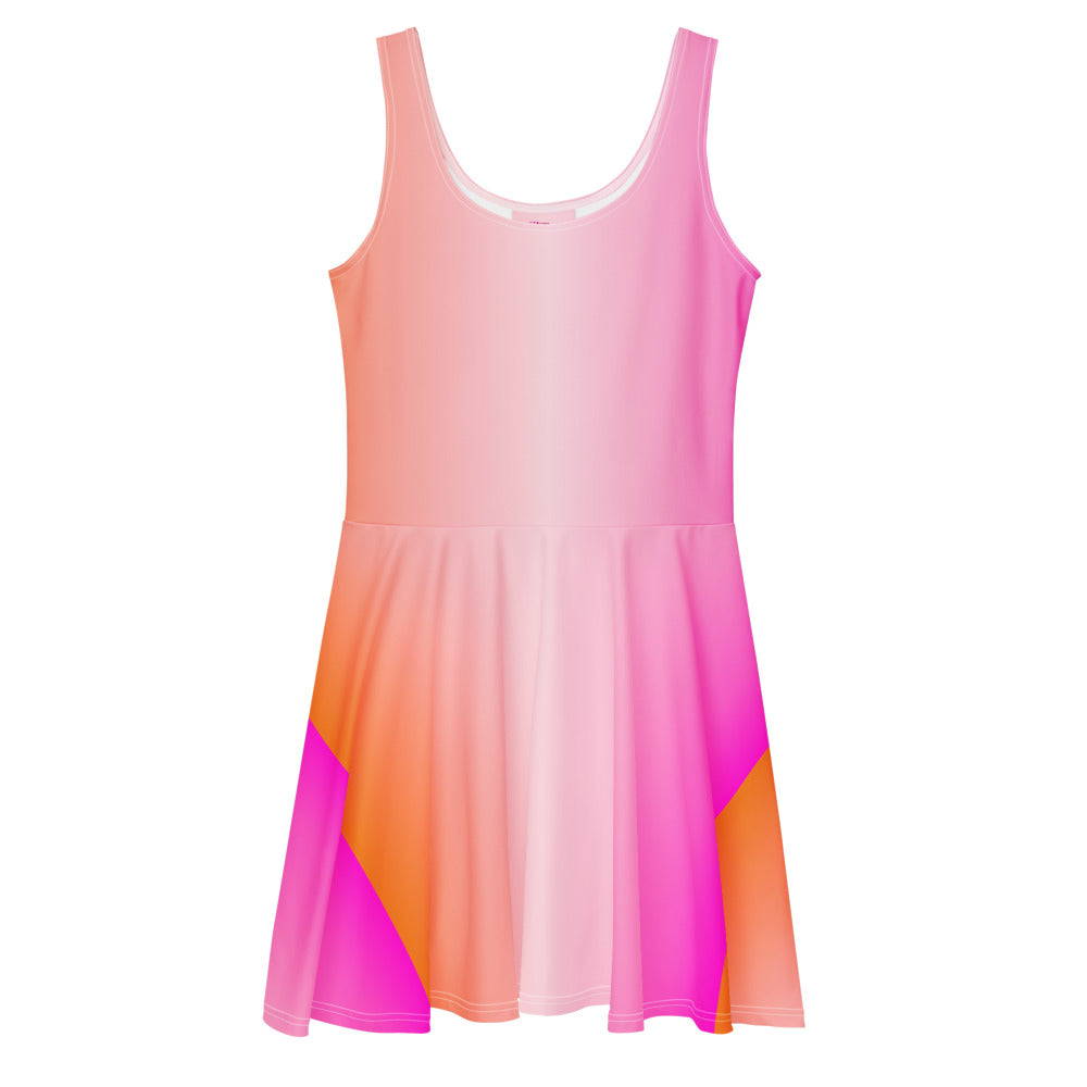 Pink coral ombre gradient skater dress shown from the front