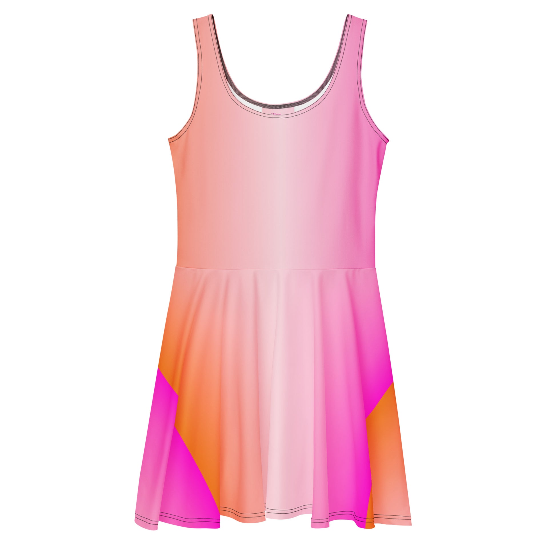 Pink coral ombre gradient skater dress shown from the front