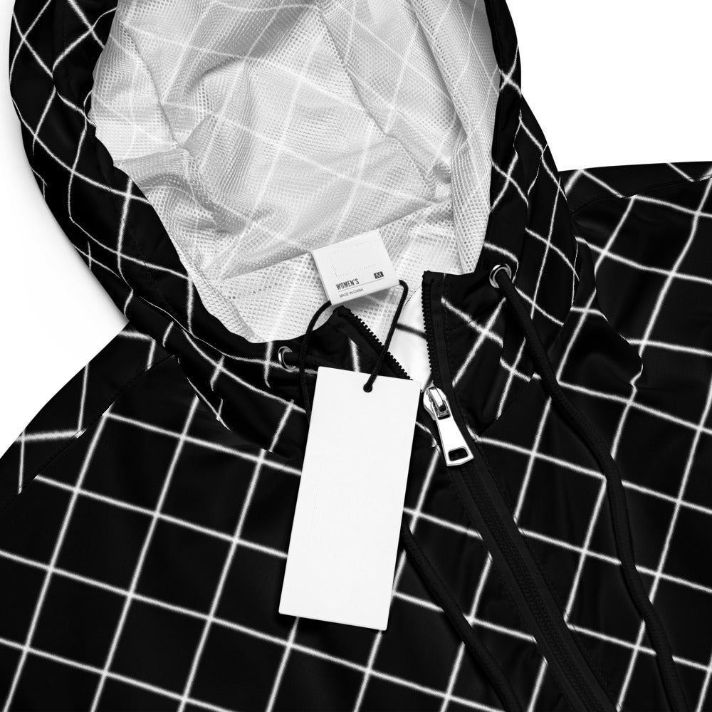 Graphic Black and White Grid Women's Cropped Windbreaker