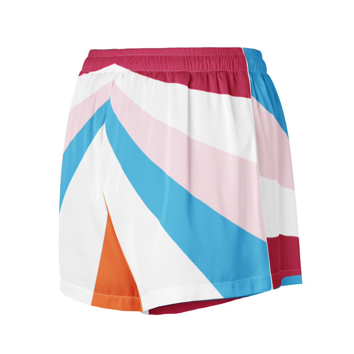 Back view of multicolor diagonal stripe women's pajama shorts