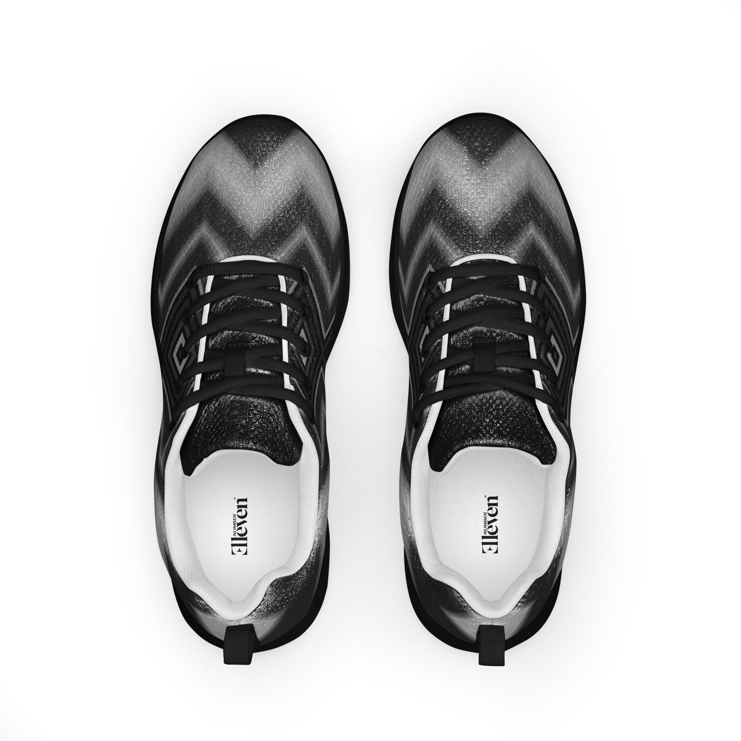 men’s sporty sneakers with grayscale geometric pattern and structured graphic upper