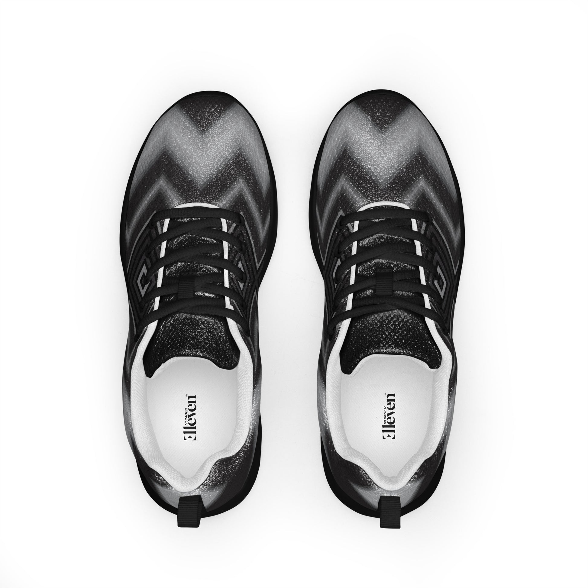 men’s sporty sneakers with grayscale geometric pattern and structured graphic upper