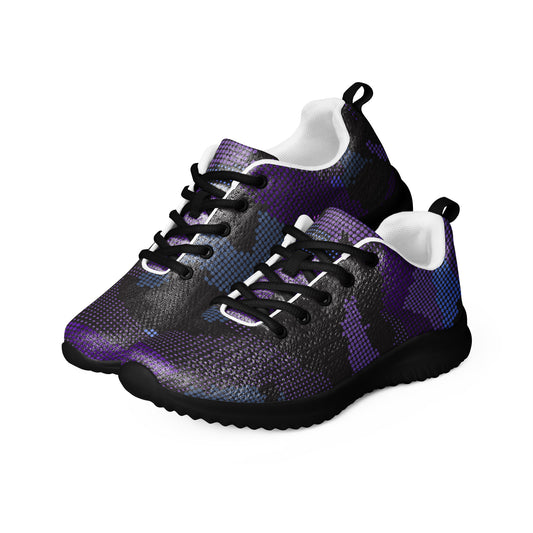 men's athletic shoes navy camouflage black sole blue purple design