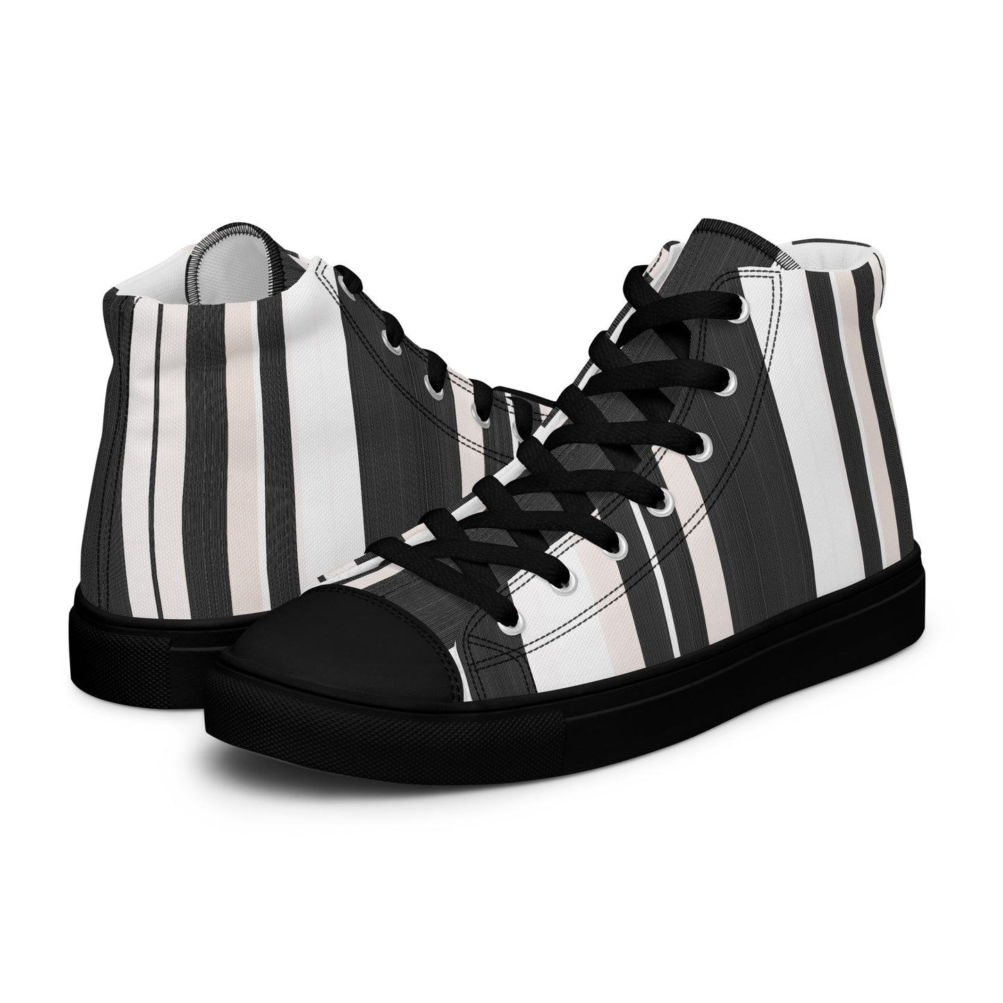 men's high-top canvas shoes black white barcode stripe