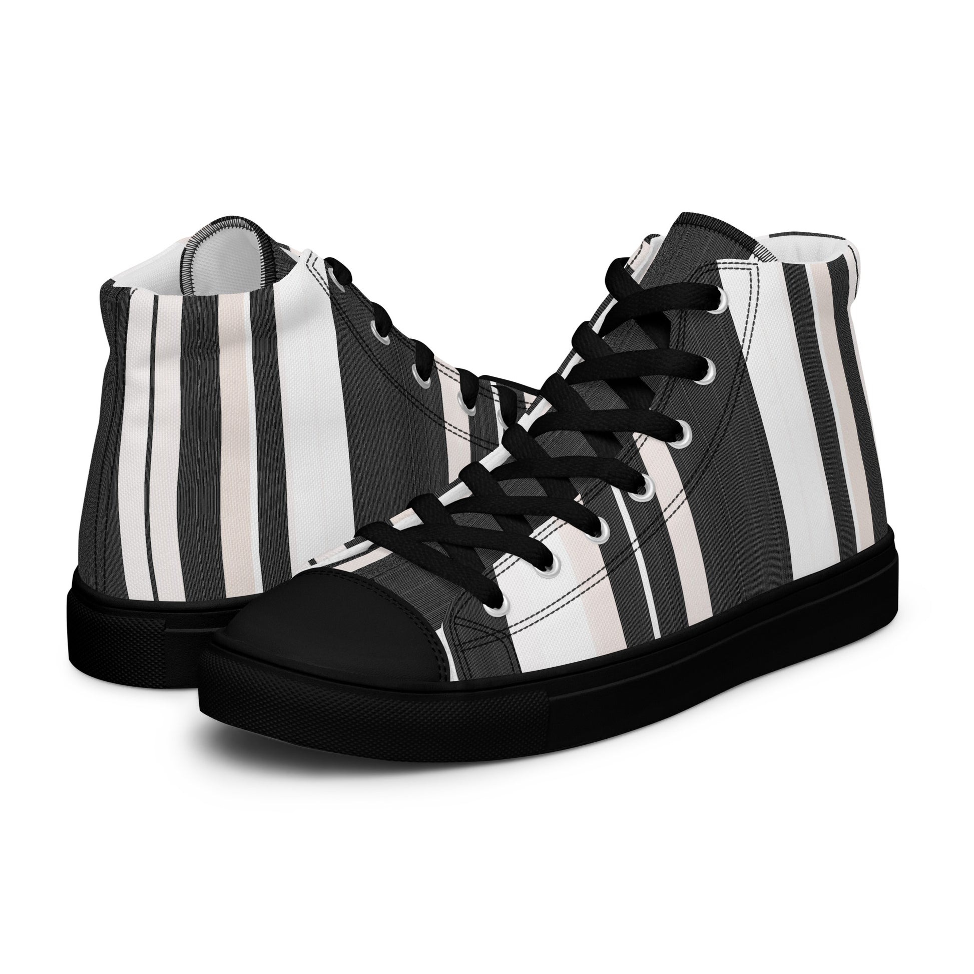 men's high-top canvas shoes black white barcode stripe