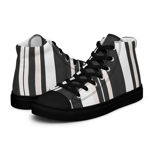 men's high-top canvas shoes black white barcode stripe