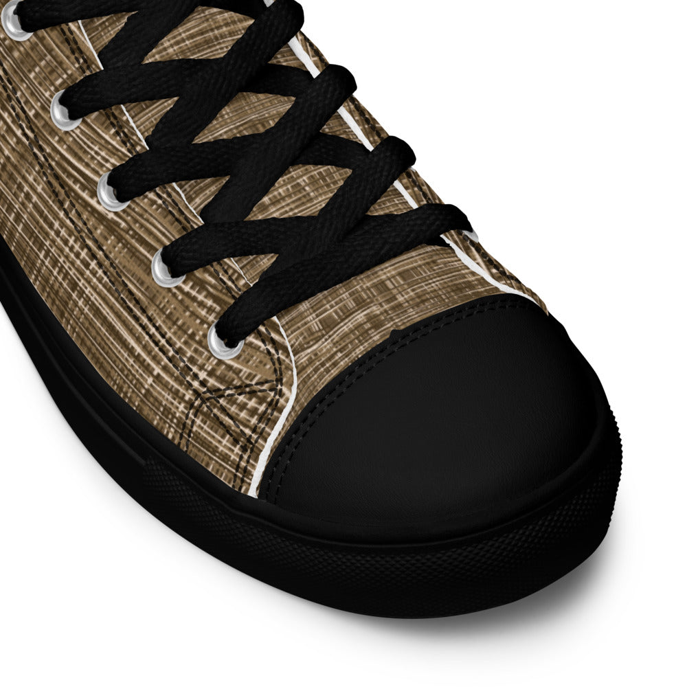 men's high-top canvas sneakers burlap texture black sole detail