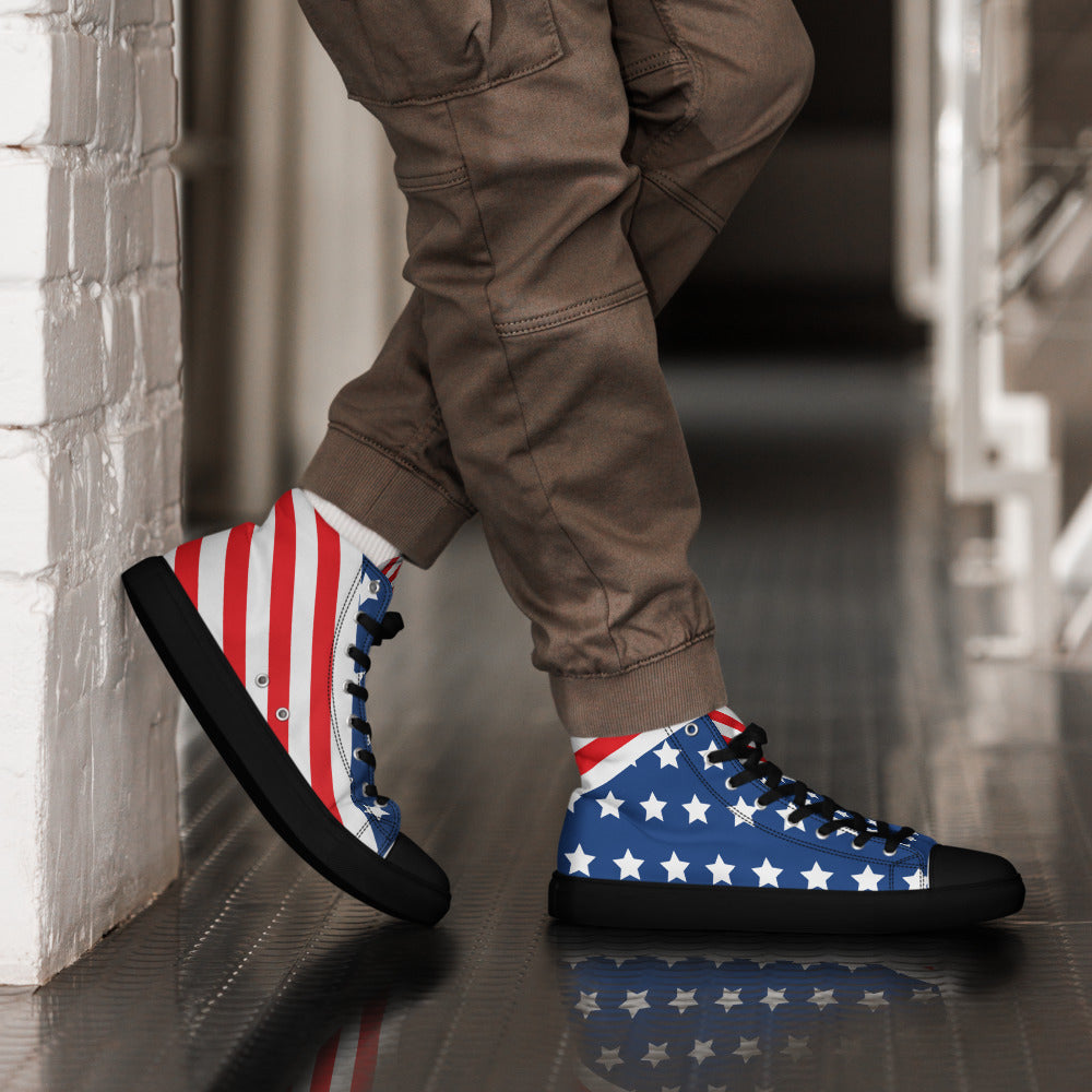 Striking American Stars and Stripes Men's High-Top Sneakers