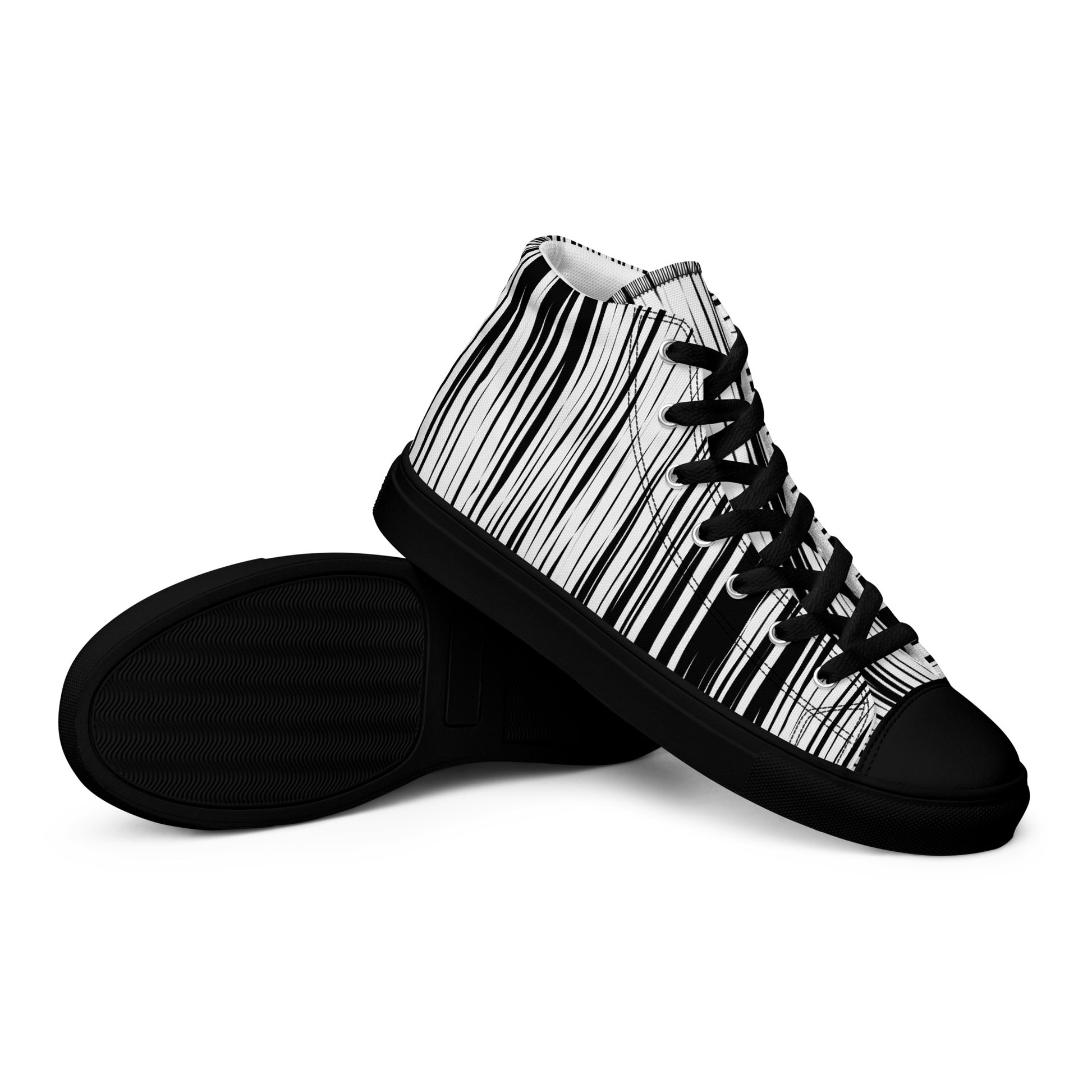 men's high-top canvas shoes monochrome irregular stripe design