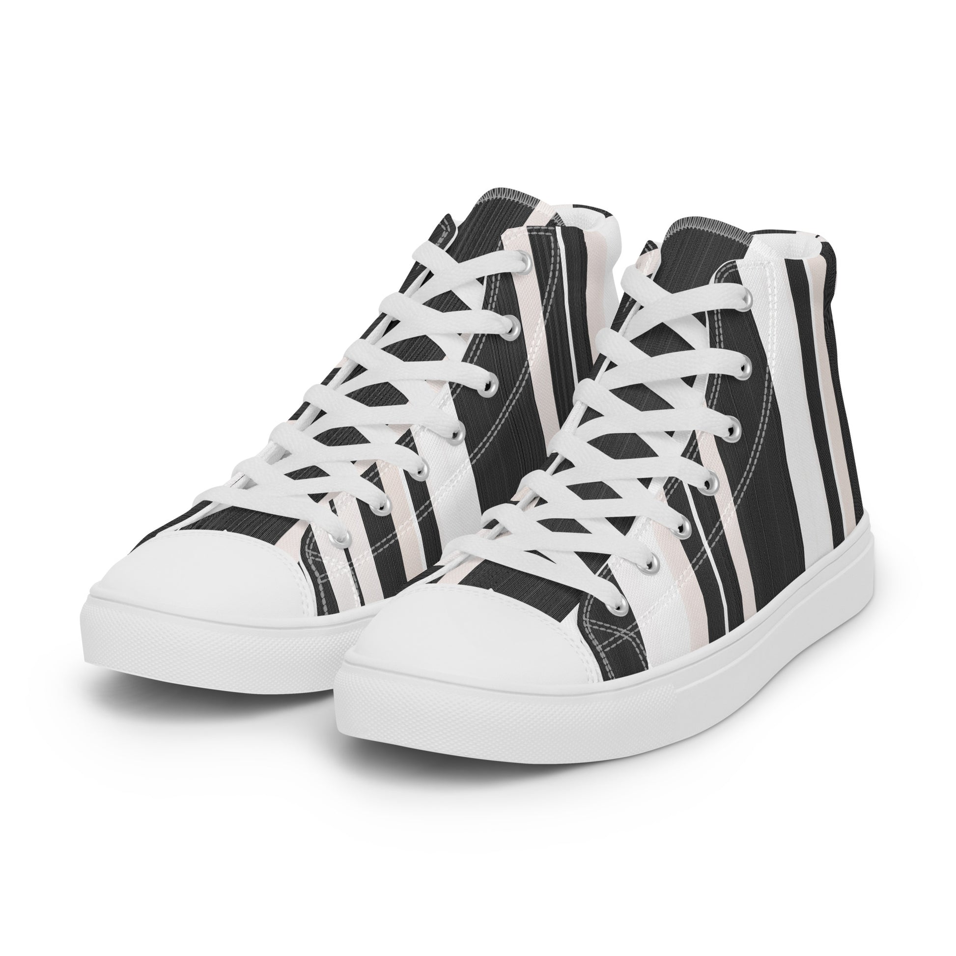 men's high-top sneakers black white vertical stripe design