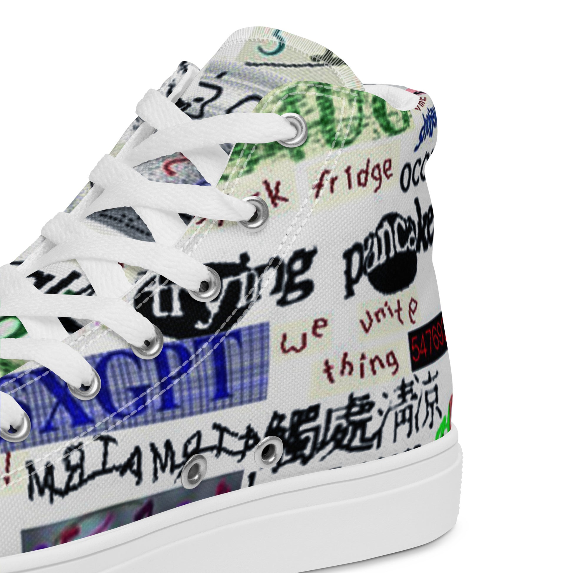 Product digital collage men's high-top sneakers text number typography design