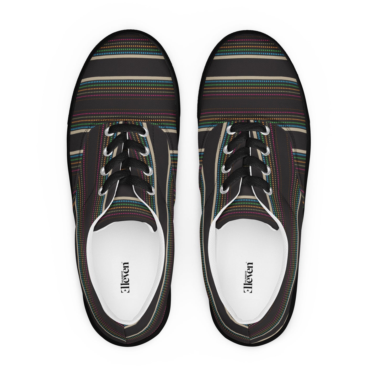 men's lace-up canvas sneakers charcoal multicolor lines black sole