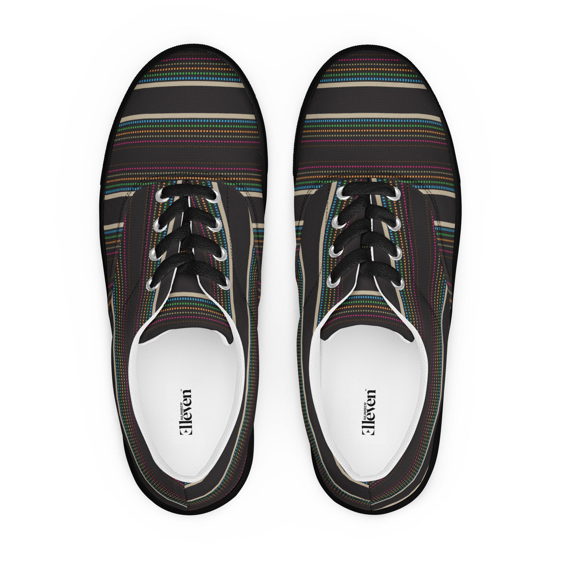 men's lace-up canvas sneakers charcoal multicolor lines black sole