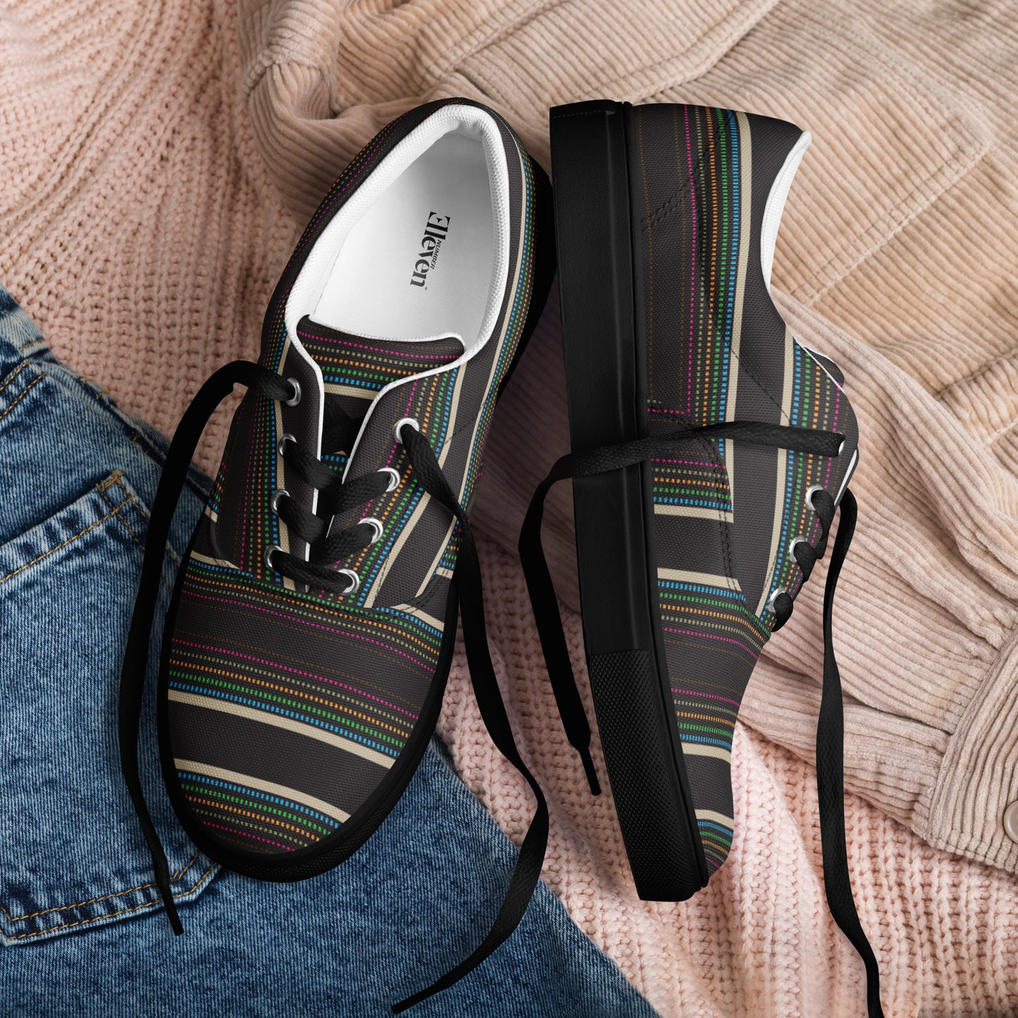 dark men's canvas shoes geometric dotted stripe design