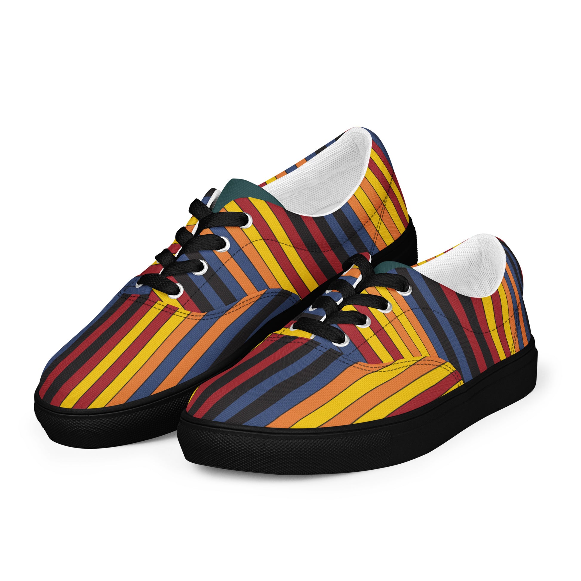 men's lace-up canvas sneakers stripe design black sole