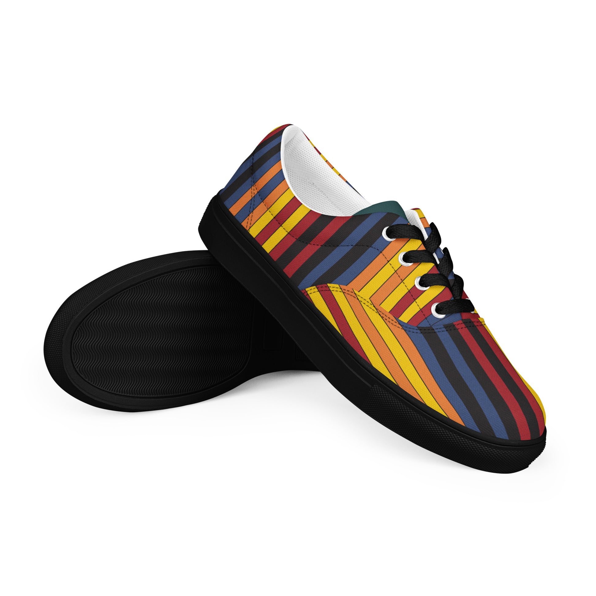 striped men's lace-up shoes blue orange yellow red design