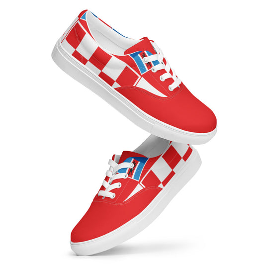 Croatian Lineup Lace-Up Patriotic Canvas Sneakers for Men - Red Color