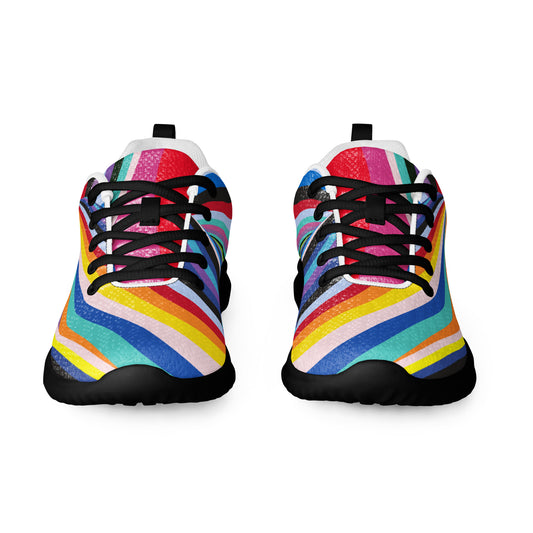 women's athletic shoes dynamic wave stripe multicolor rainbow design