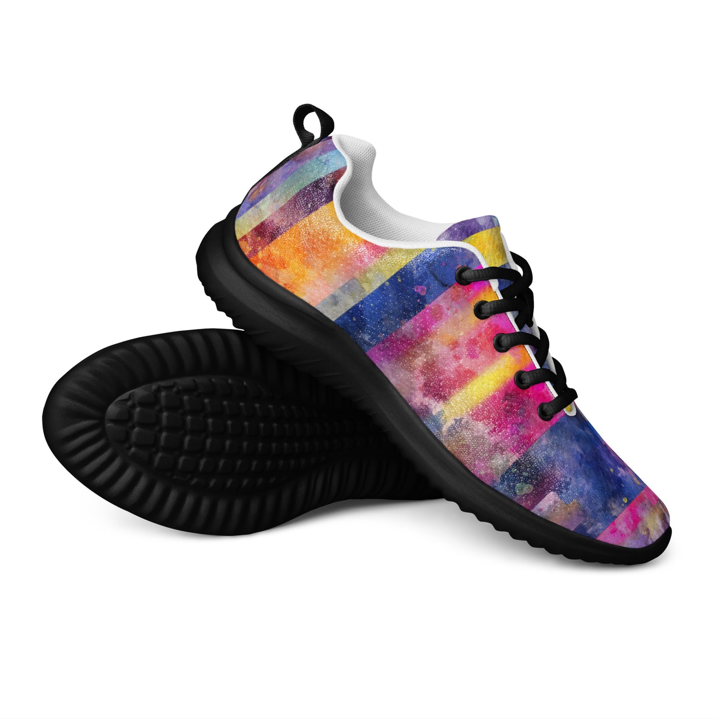 women-athletic-shoes multicolor watercolor splash stripe pattern bold fashion sneaker