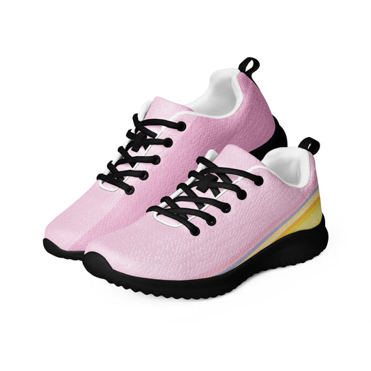 women's athletic shoes pastel pink yellow stripe black sole