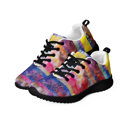women’s athletic shoes rainbow watercolor pattern multicolor sporty sneaker