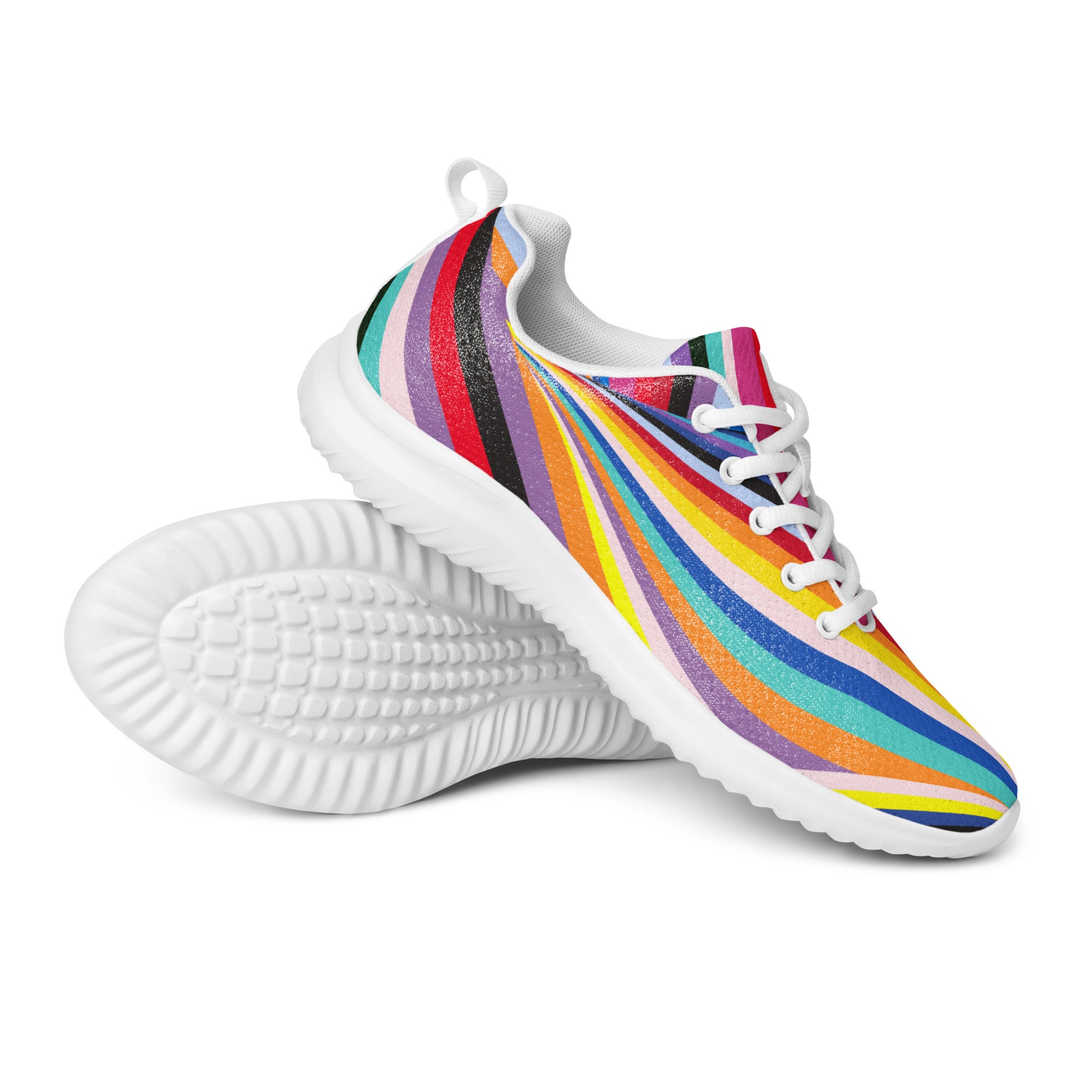 female athletic shoes colorful curved stripe pattern white sole
