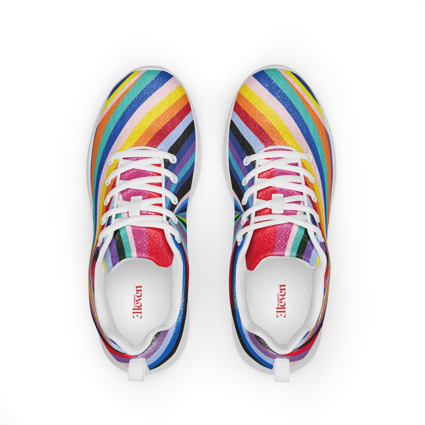 multicolor women's athletic shoes rainbow stripe design top view