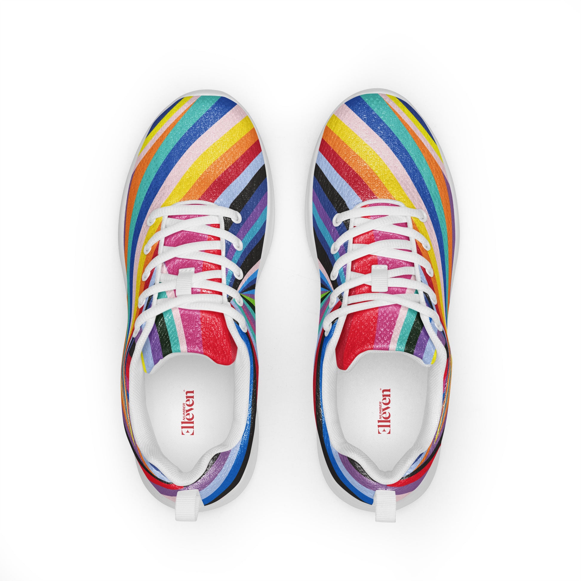 multicolor women's athletic shoes rainbow stripe design top view