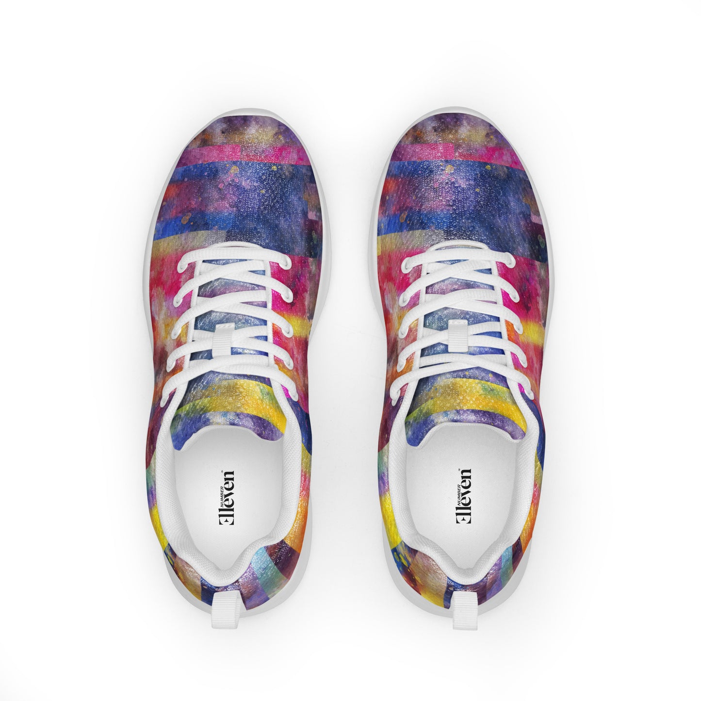 women’s athletic shoes colorful watercolor stripe abstract design top view