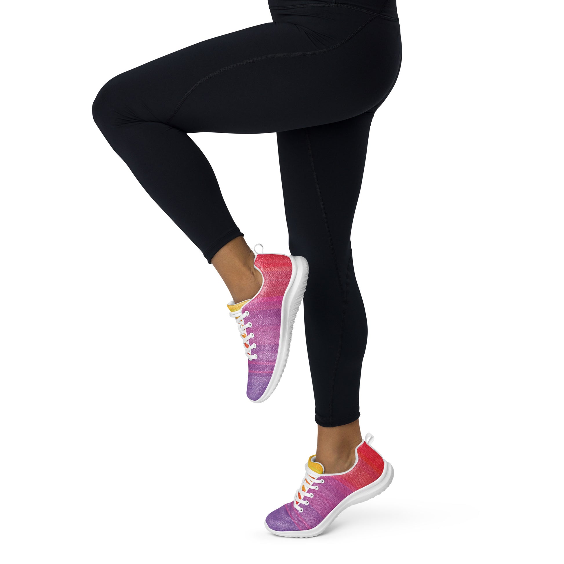 women’s casual athletic sneakers with soft ombre stripe design and feminine pastel color palette