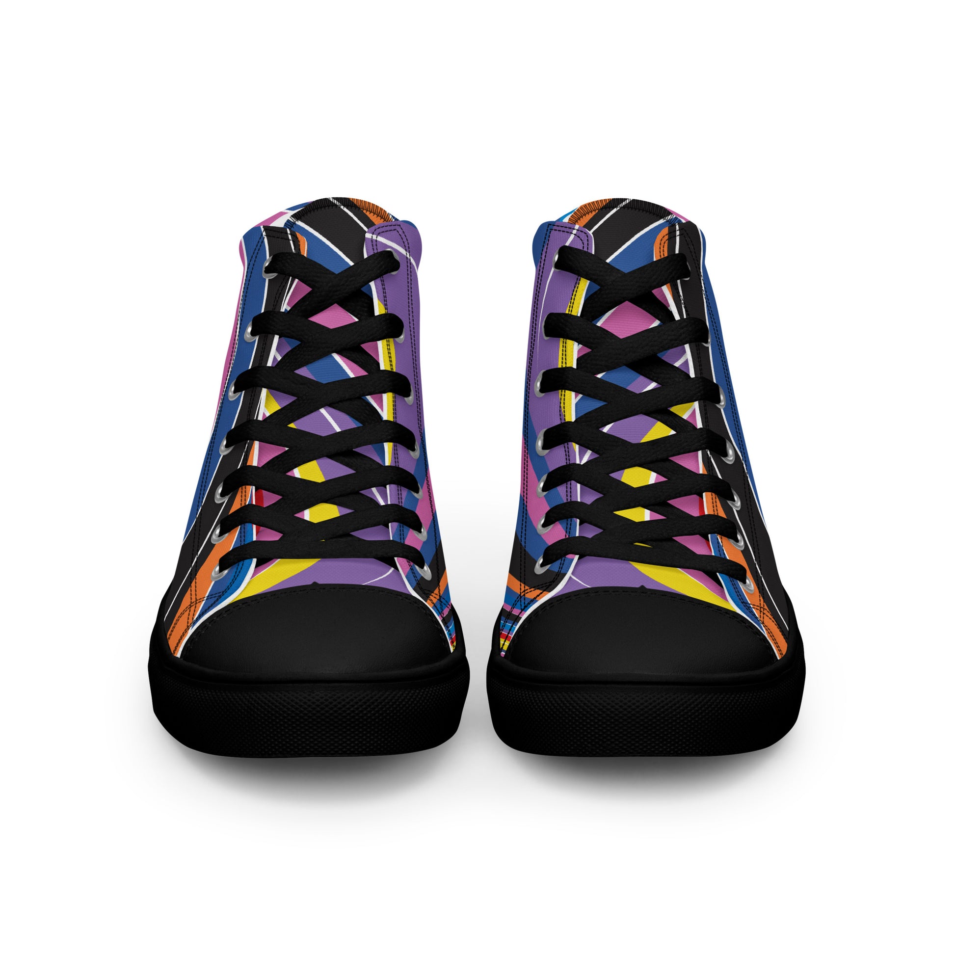 colorful women's high-top canvas sneakers retro geometric pattern