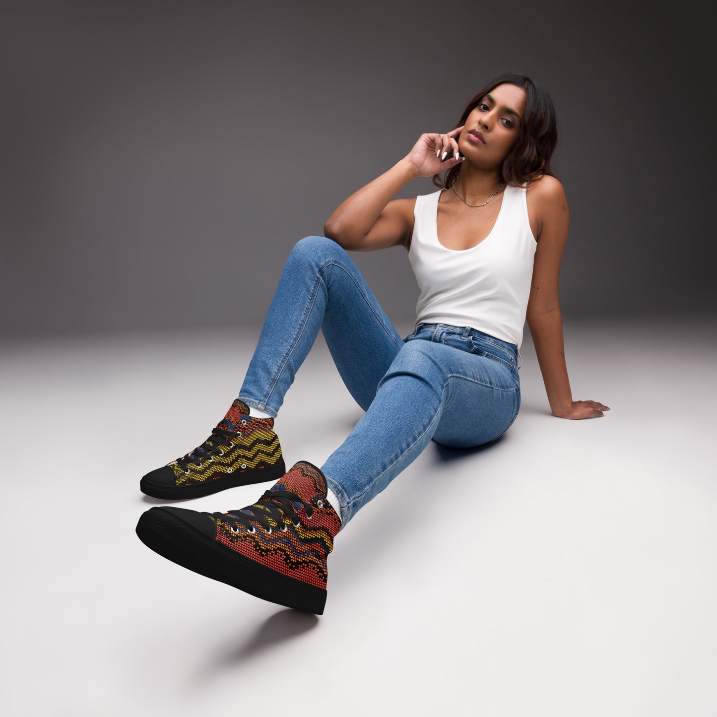 women's canvas sneakers retro wave dots graphic black sole