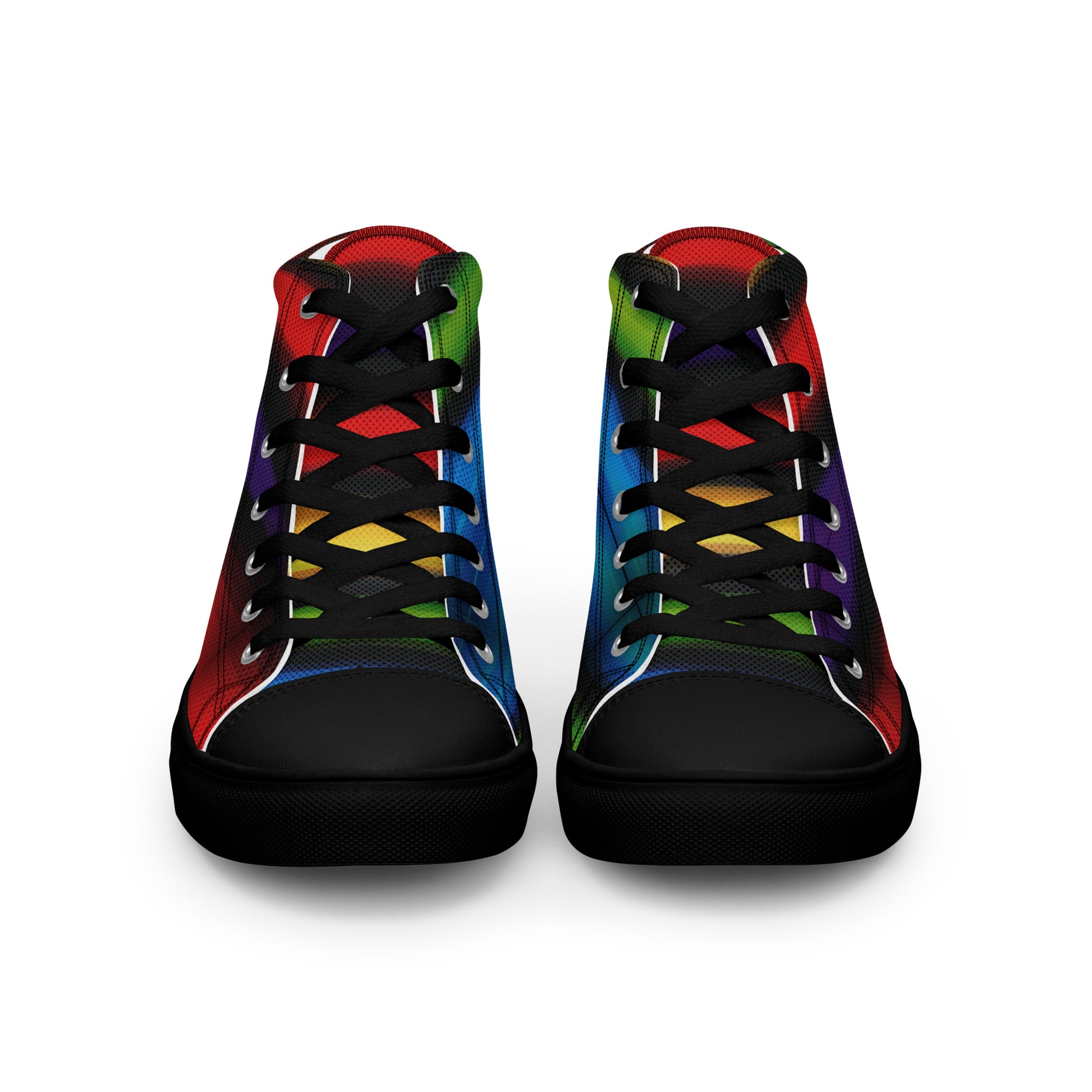 women’s high-top sneakers with red blue green yellow geometric pattern front view