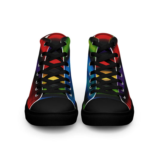 women’s high-top sneakers with red blue green yellow geometric pattern front view