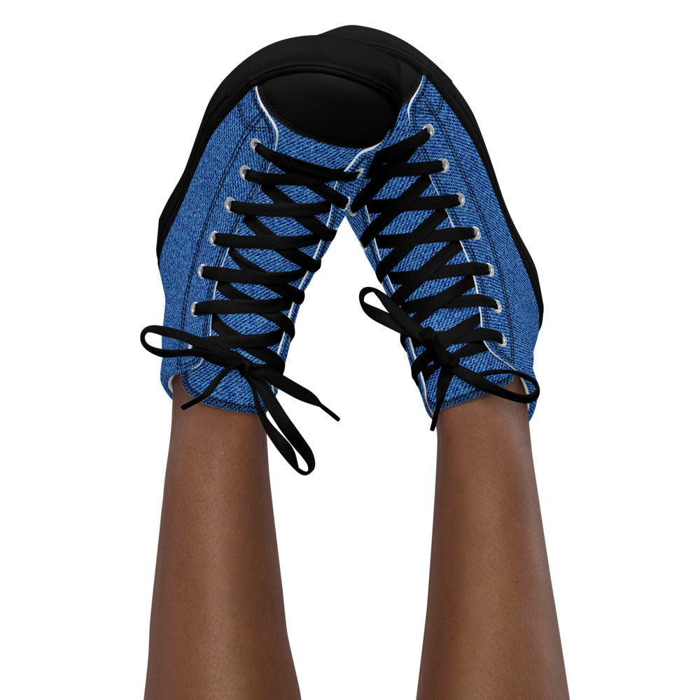 Blue Denim Texture Women’s High-Top Sneakers