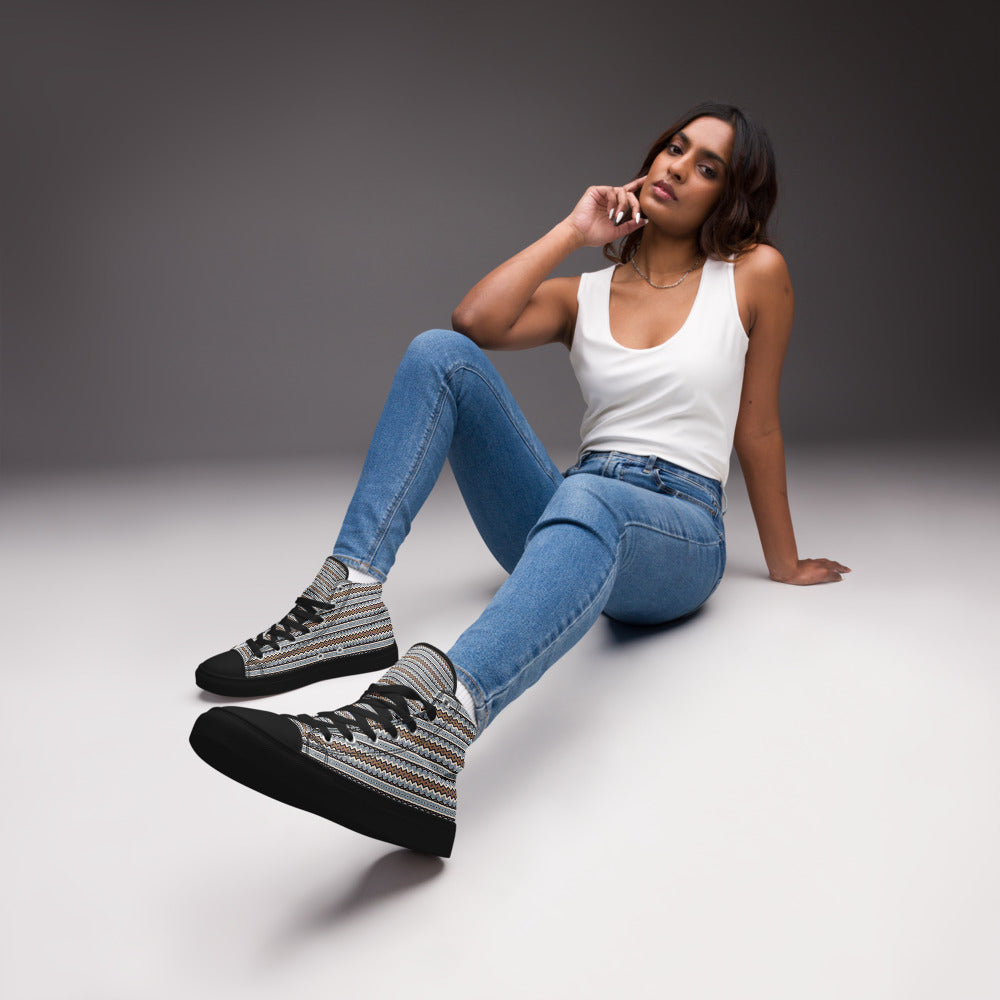 Nordic Zigzag Flow Women’s High-Top Canvas Sneakers