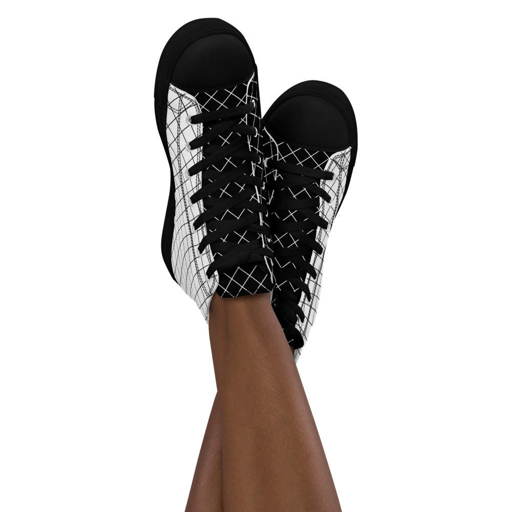 Graphic Black and White Grid Women's High-Top Sneakers