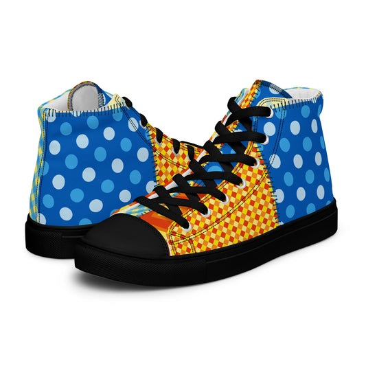 women's high-top sneakers retro patchwork polka dot black sole