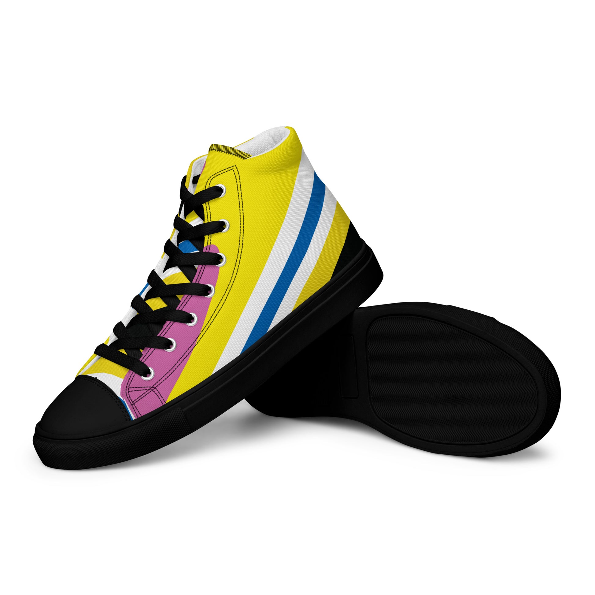 women's high-top sneakers lemon yellow stripe design white sole