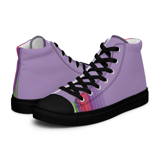 women’s high-top canvas sneakers in soft lavender with colorful stripe accents near the sole