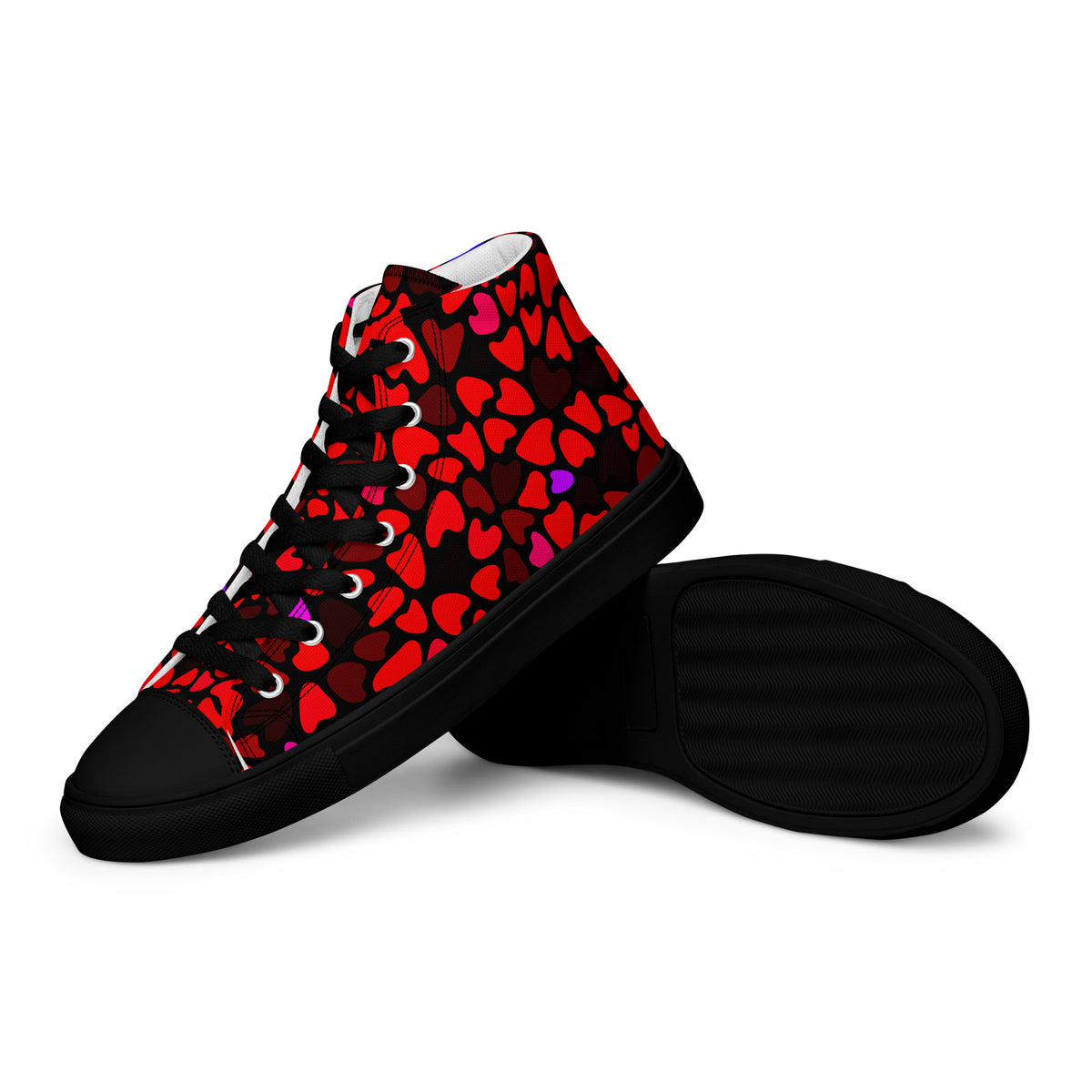 Vivid Heart women's high-top sneakers with black laces black toe caps and black soles