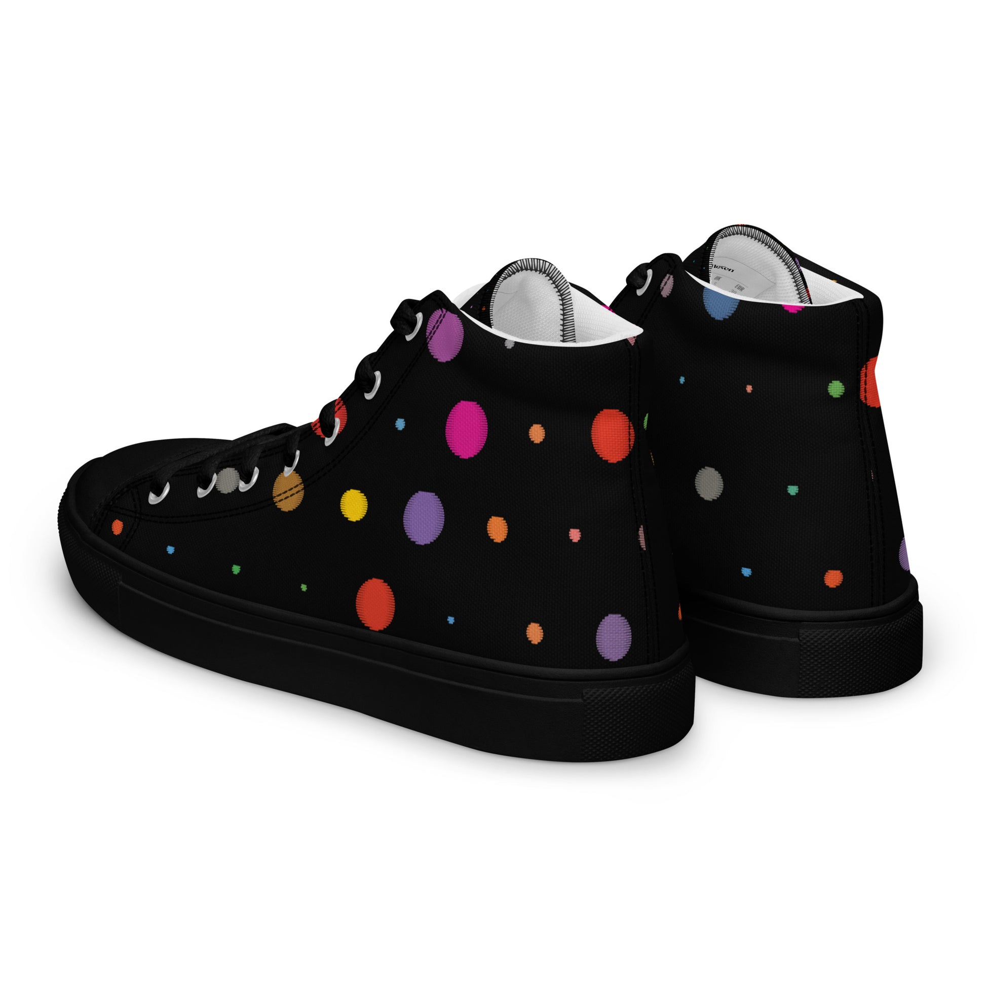 Black Polka Dots Women's High-Top Canvas Sneakers