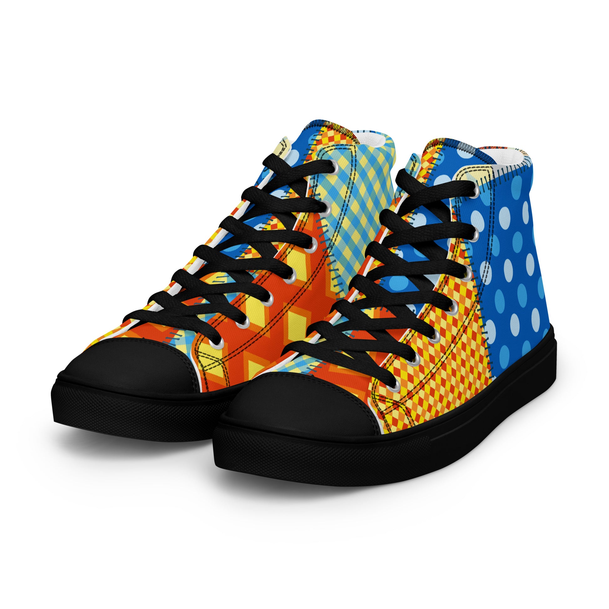 retro fabric mix women's high-top sneakers blue orange yellow design