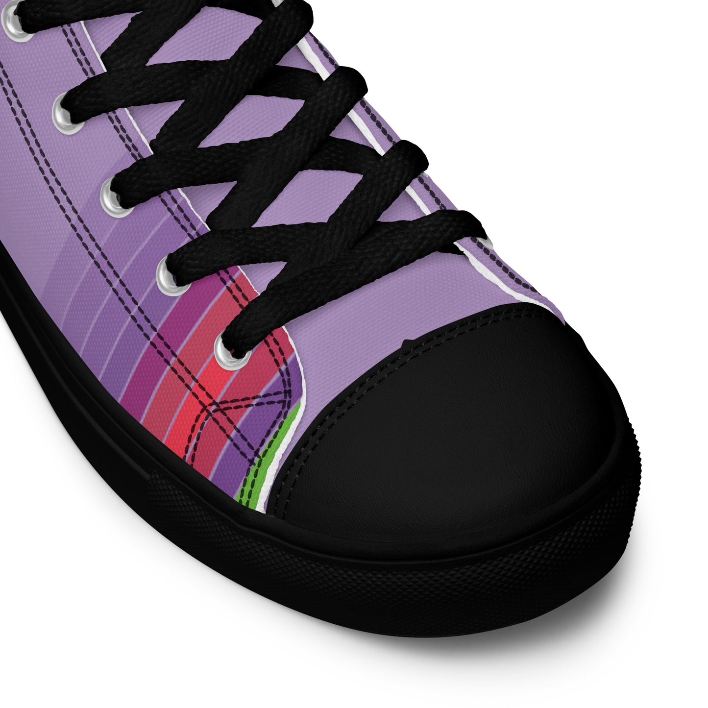 women’s lavender high-top fashion sneakers with geometric stripe accent design and black outsole